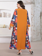 Boho Maxi Dress Floral Print Long Sleeve Notched Neck