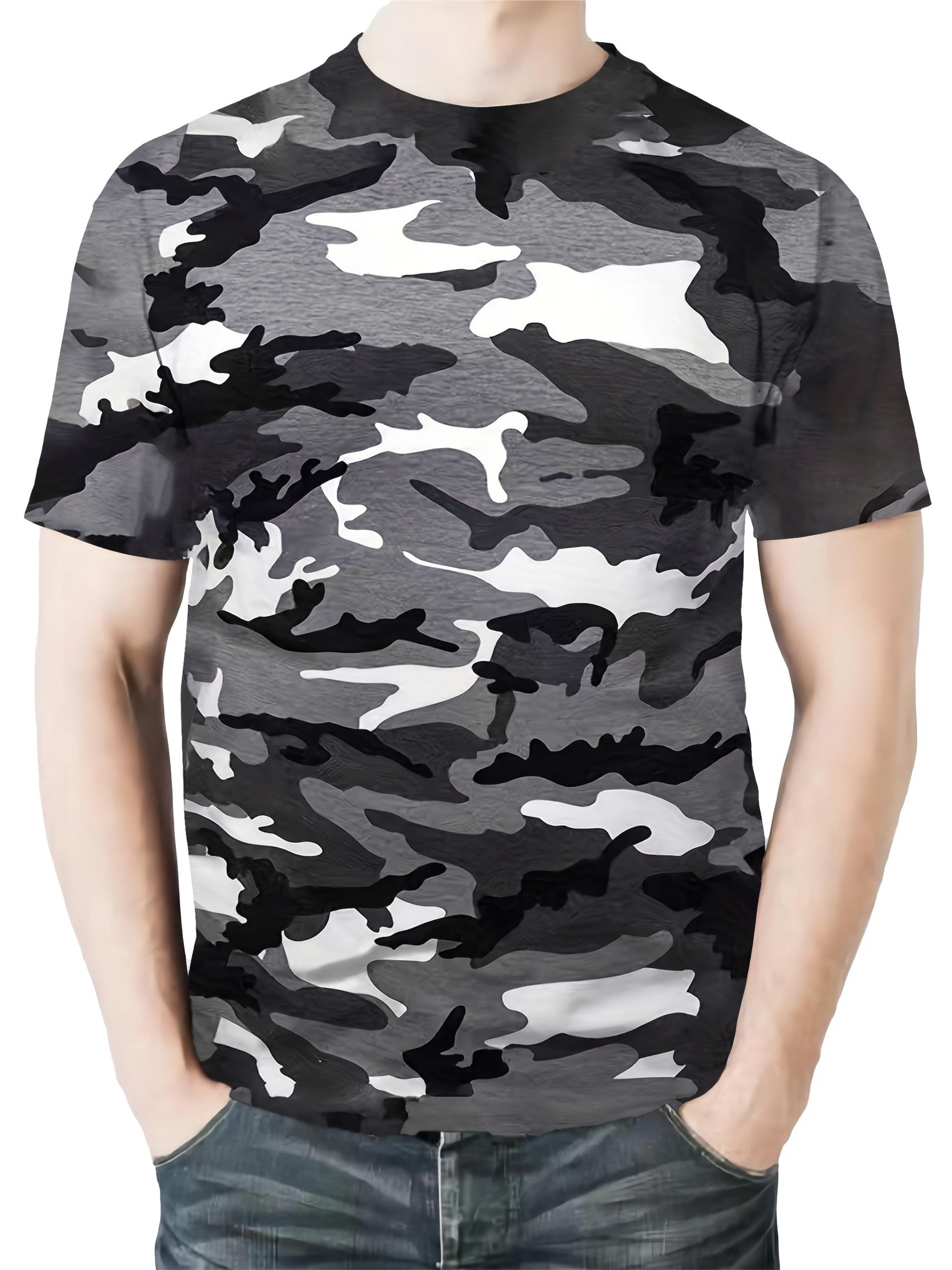 Men's Camo Crew Neck Tee Short Sleeve for Summer