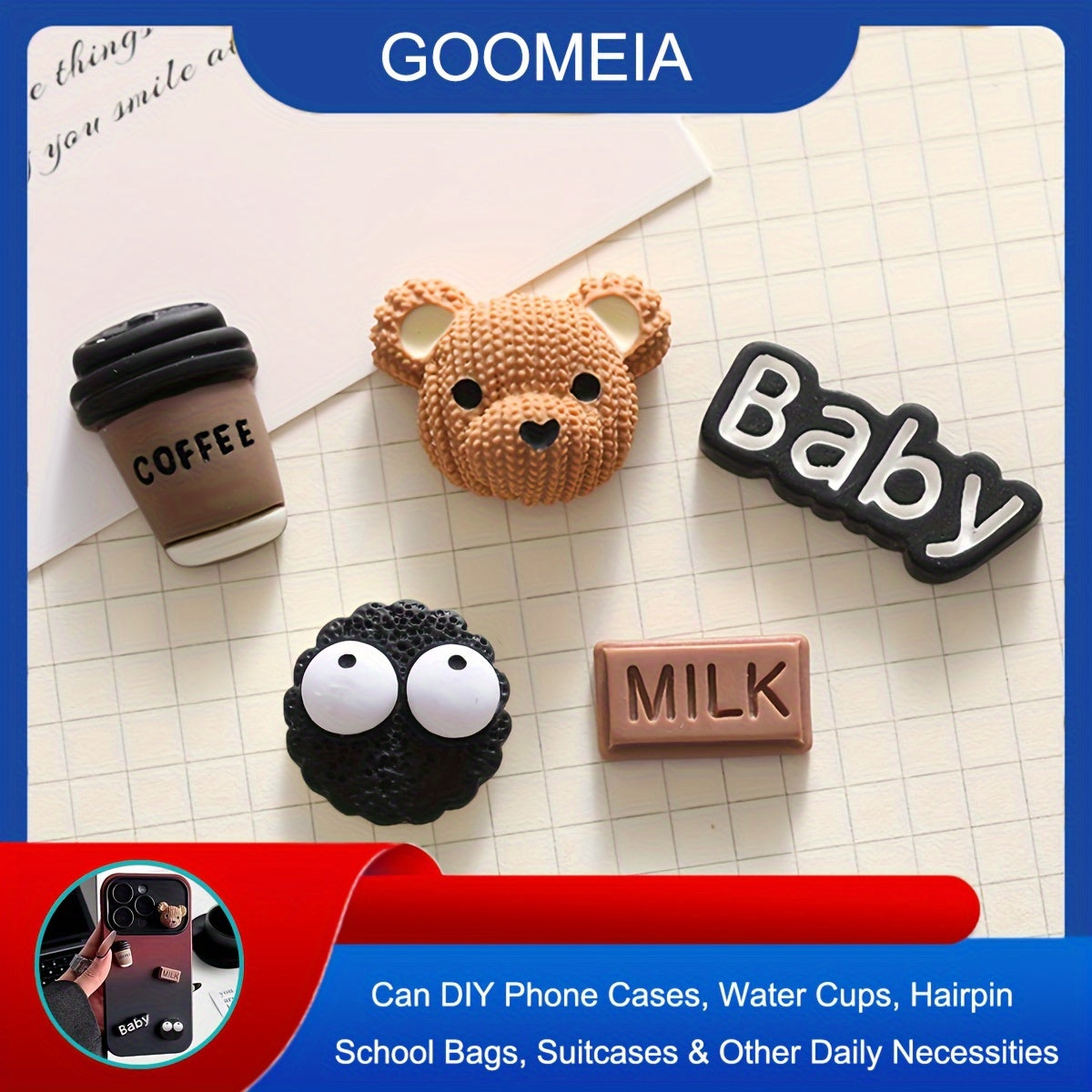 5pcs Coffee Bear Cream DIY Phone Case Hair Clip Water Cup Accessories