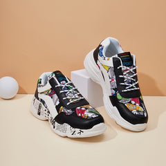 Women's Platform Printed Sneakers Lightweight Lace Up Running Shoes