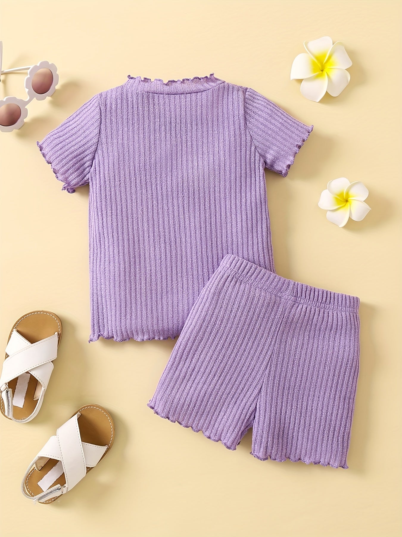 Girl's Ribbed T-shirt & Shorts Set for Summer