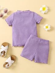 Girl's Ribbed T-shirt & Shorts Set for Summer