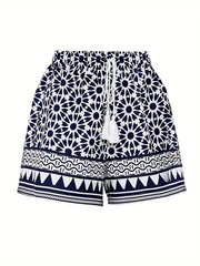 Floral Print Drawstring Shorts Summer Casual Tie Front Loose Shorts