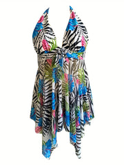 Leaf Print V Neck Bikini Sets Halter Neck High Stretch Two Pieces Swims