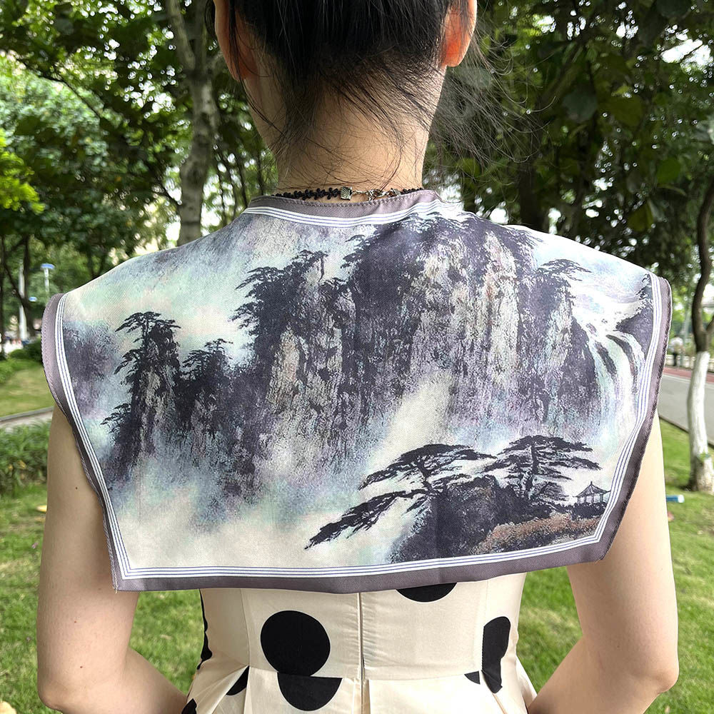 Landscape Folding Fan Ink Painting Shawl Print