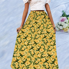 Floral Print Elastic Waist Skirt for Women