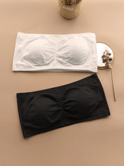 2 Pack Plus Size Tube Bra Set Bandeau Solid Stay Put Removable Pad Women's Plus