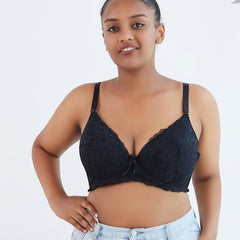 Bra Women's Plus Contrast Lace Bow Detail Full Coverage Solid Bra