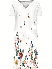 Floral Print Plus Size Notched Neck Short Sleeve Dress