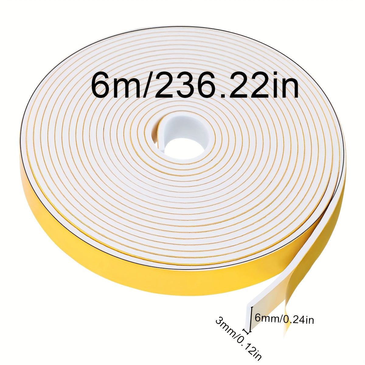 6m Foam Tape Weather Strip for Door Window 6mm Wide 3mm Thick