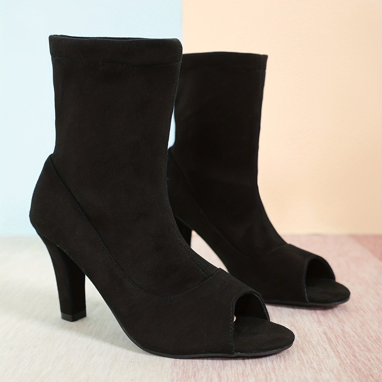 Women's Peep Toe Block Heeled Ankle Boots