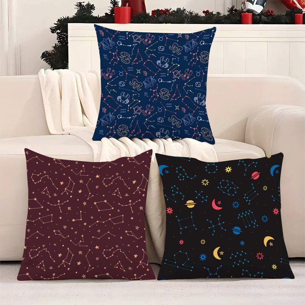 4pcs Zodiac Anime Flannel Throw Pillow Covers Decorative Pillowcase