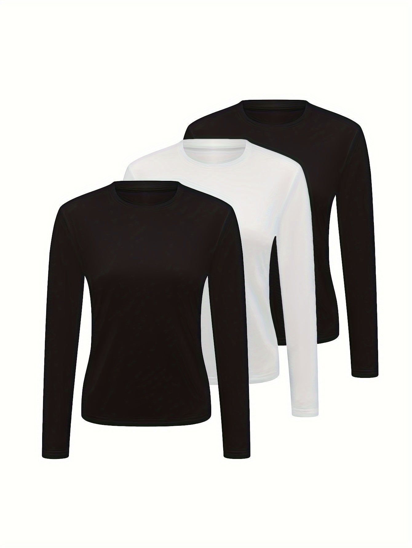 3pcs Solid Thermal Underwear Tops Long Sleeve Crew Neck Women's Lingerie