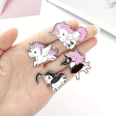 Unicorn Pattern Brooch Pink Skull Horse Collar Pin Decorative Accessories