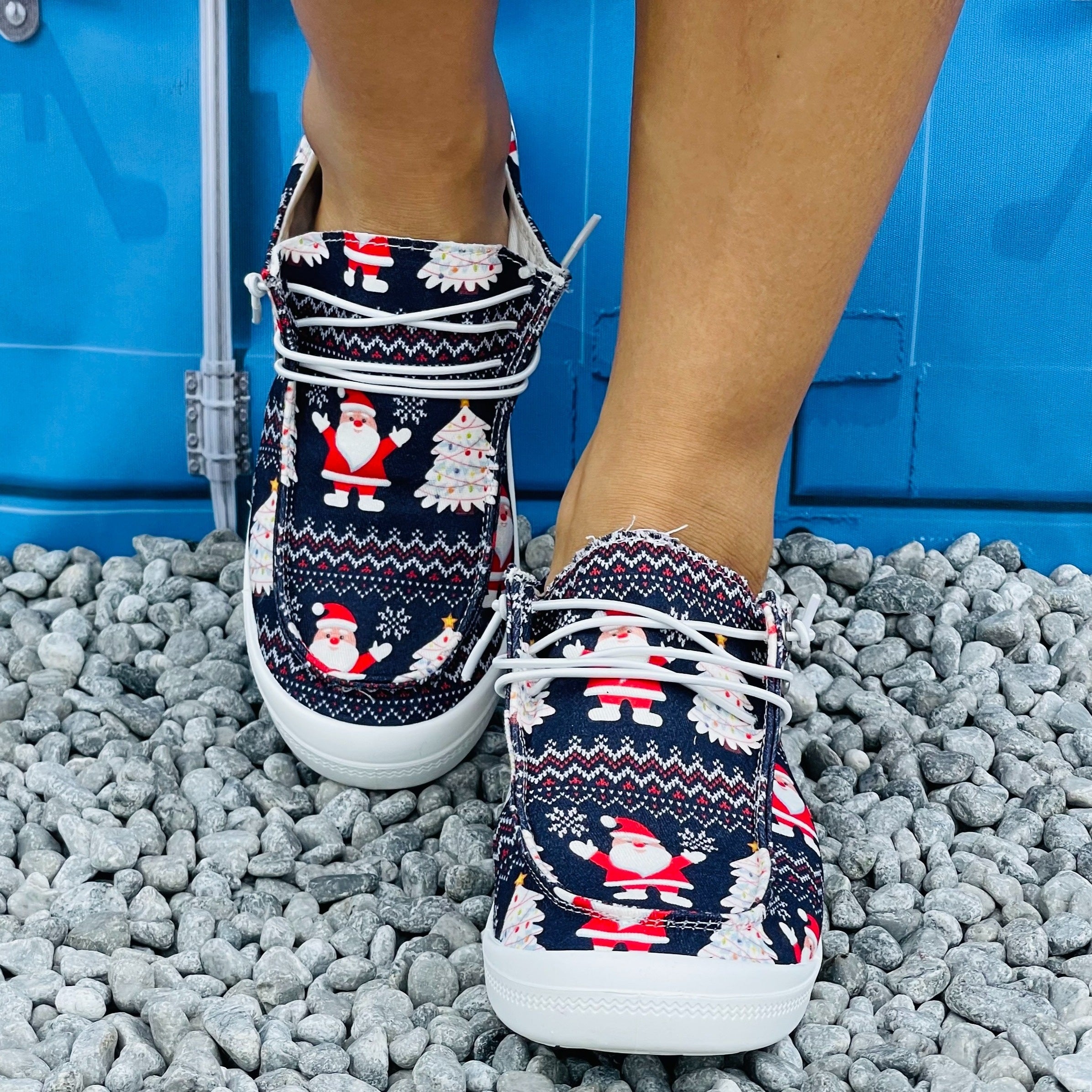 Women's Christmas Pattern Sneakers Anti Slip Comfortable Lace Up Shoes