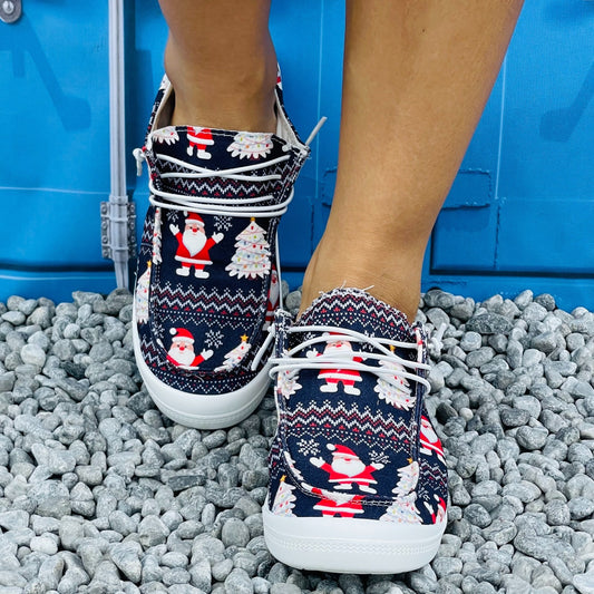 Women's Christmas Pattern Sneakers Anti Slip Comfortable Lace Up Shoes