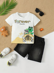 Boys Forever Friends Animal Print T-shirt & Denim Shorts Set for Summer