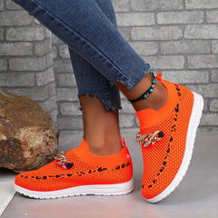 Sporty Walking Shoes Chain Decor Mesh Slip On Sneakers Women's Footwear