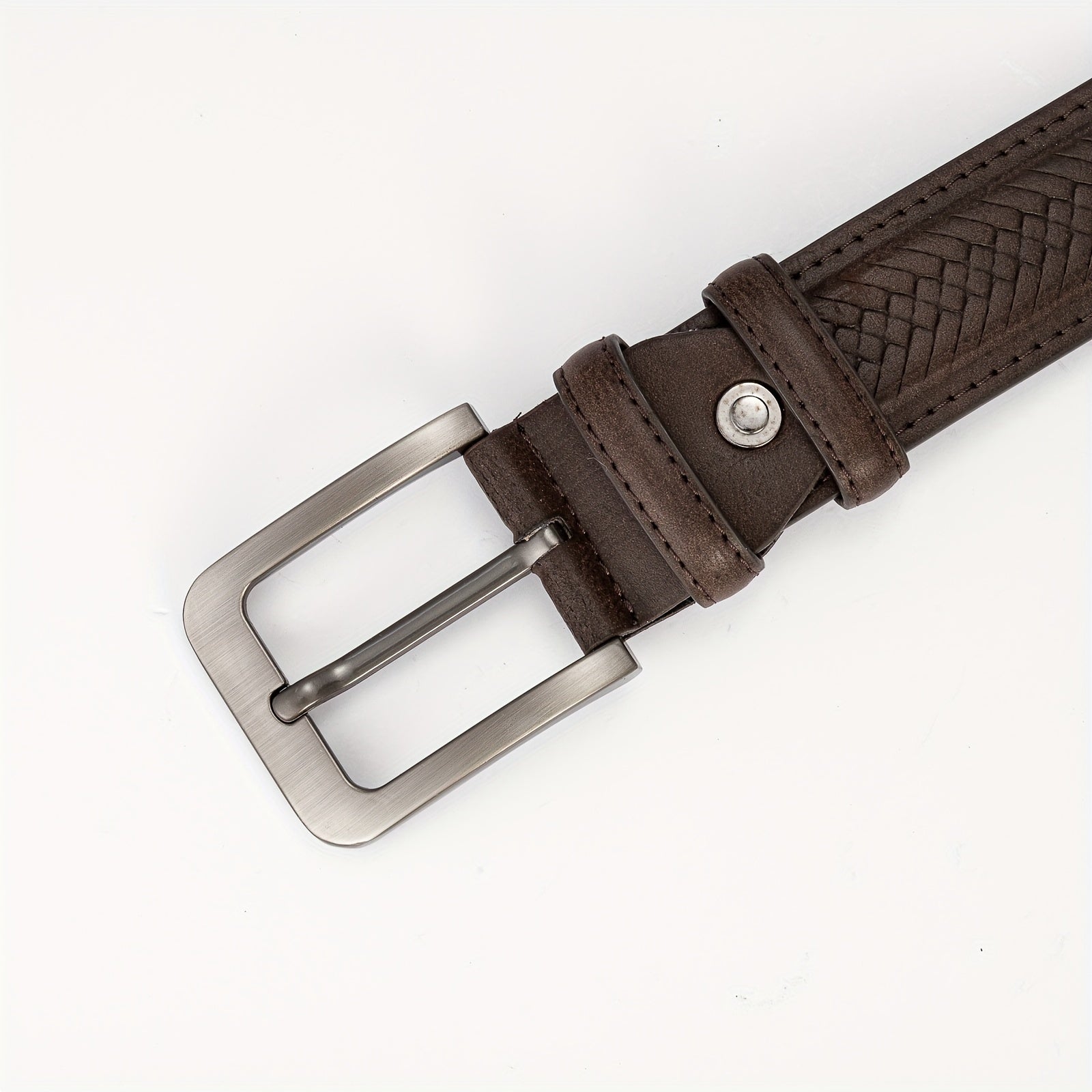 Embossed Antique Braided Pattern Men's Leather Belt