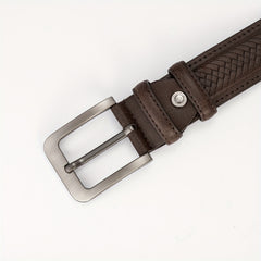 Embossed Antique Braided Pattern Men's Leather Belt