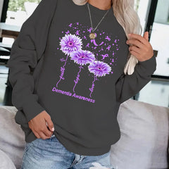 Floral & Letter Print Sweatshirt Crew Neck for Fall & Winter