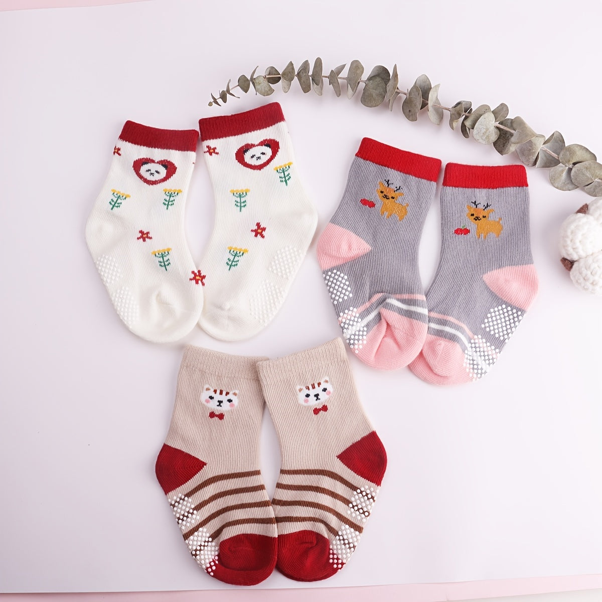 3 Pairs Cartoon Animal Floor Socks Keep Baby Safe & Comfortable