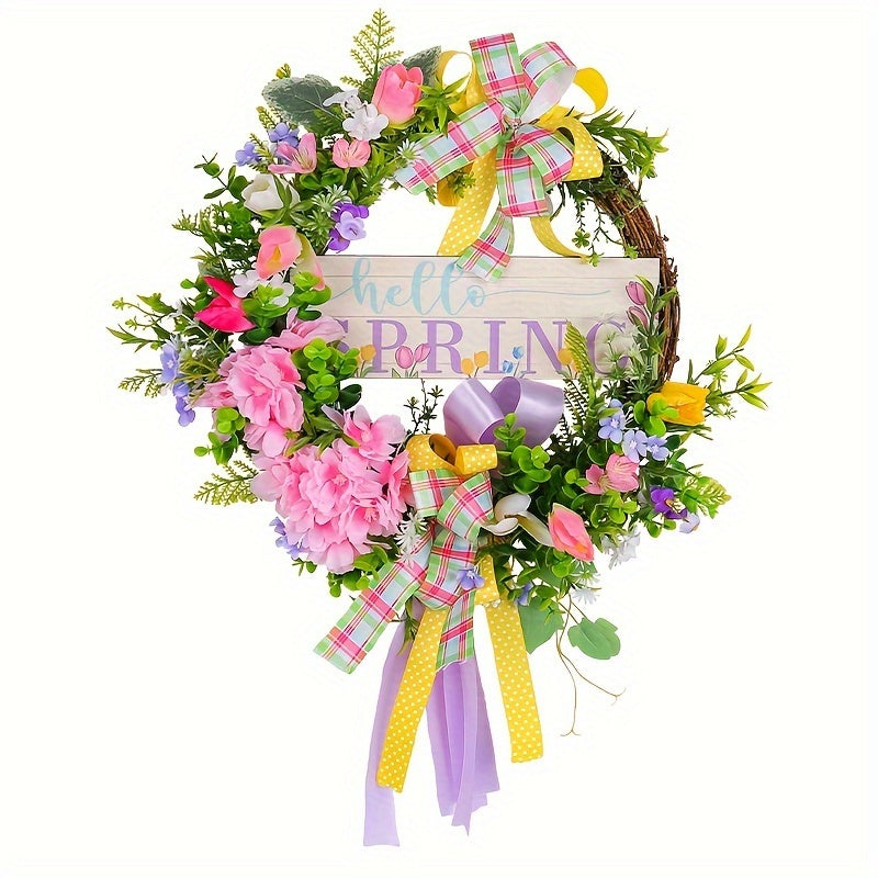 Spring Wood Sign Flower Wreath Christmas Hanging Decorations
