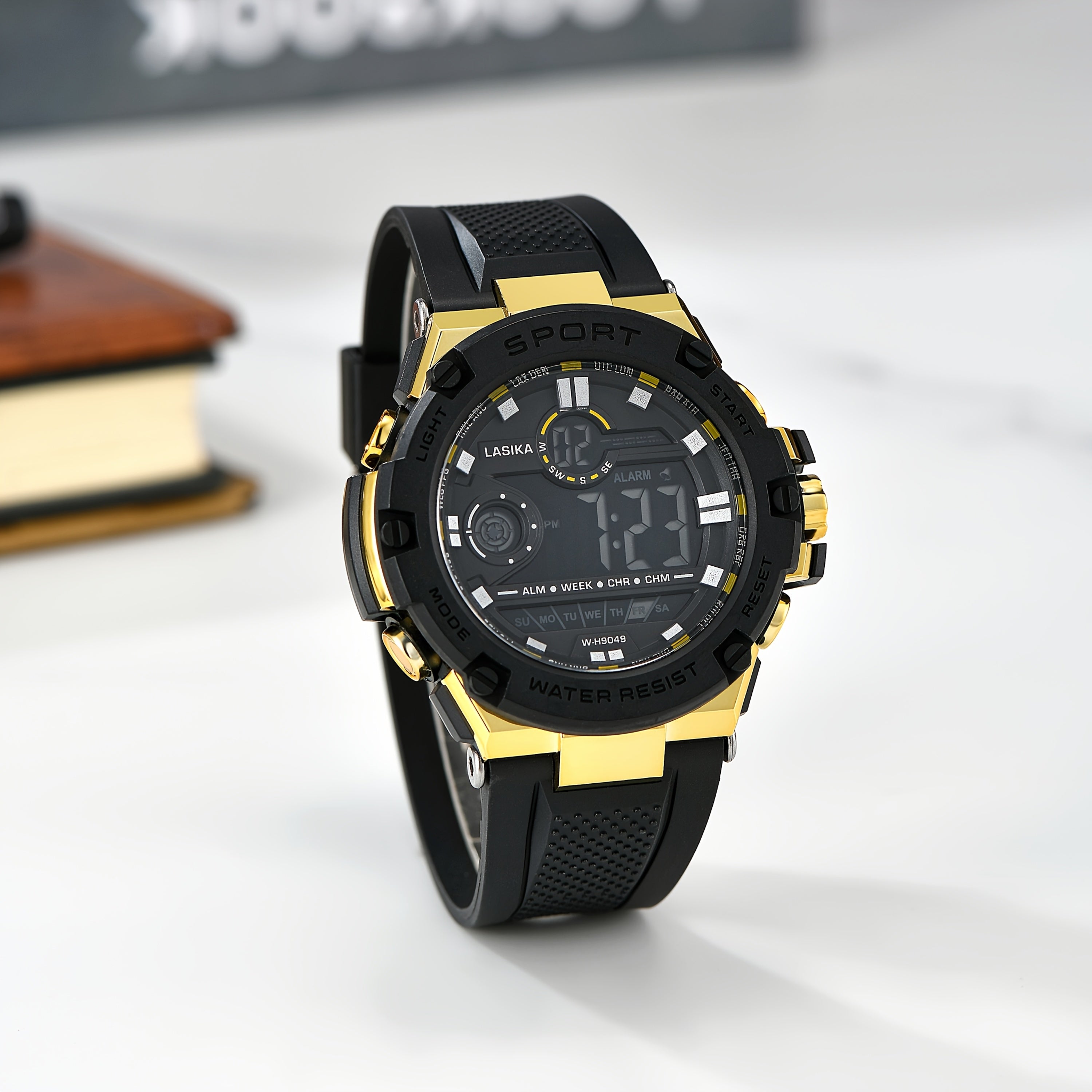 Boys Swimming Watch with Alarm Clock and Digital Display Yellow Accents