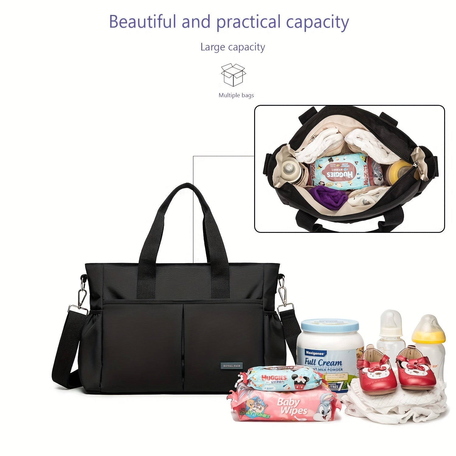 Large Diaper Bag Tote with Changing Pad & Pacifier Bag