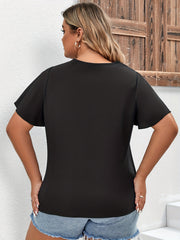 Ribbed Cap Sleeve Notched Neck Blouse