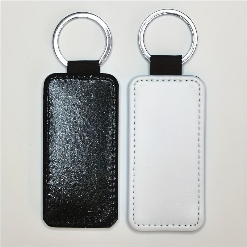 10pcs Sublimation Keychain PU Leather Heat Transfer Keyring Rectangle