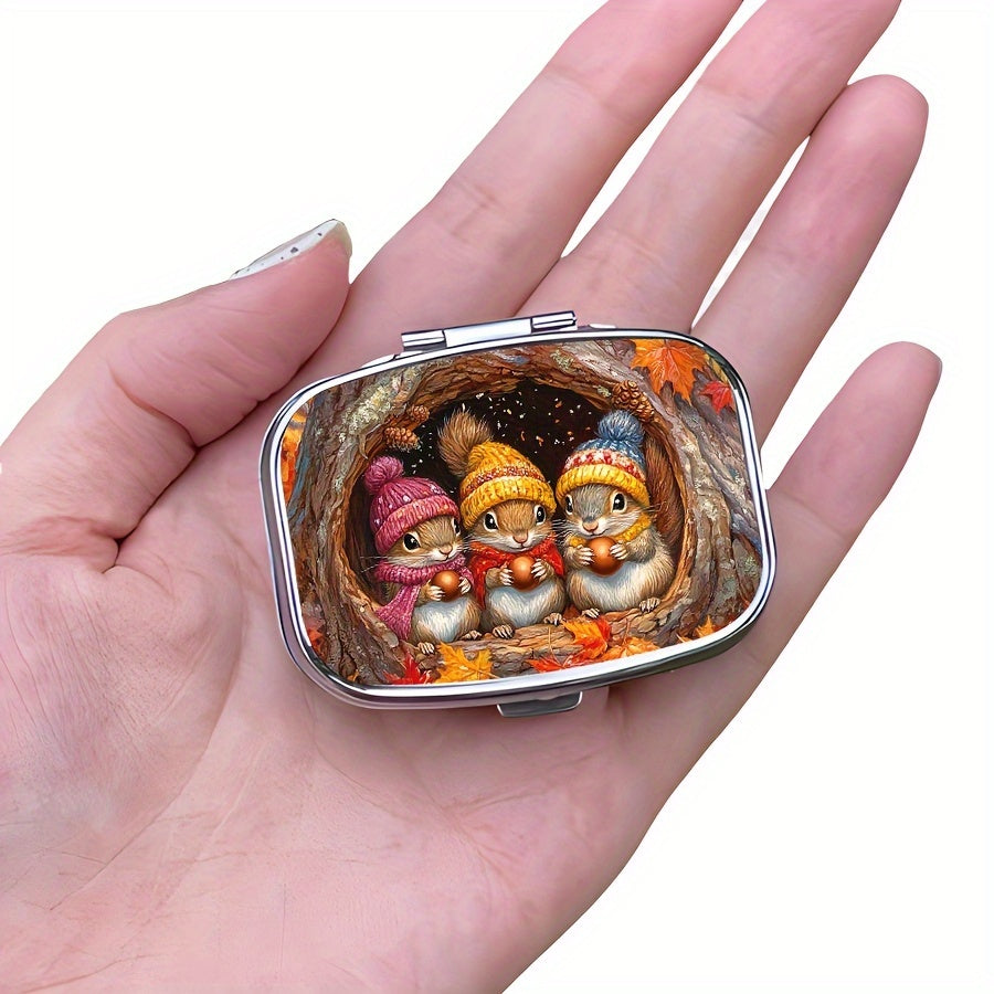 Squirrels Pill Box 2 Compartment Portable Medicine Case