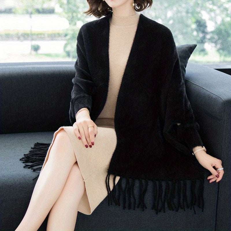 Cashmere Tassel Scarf Blanket Shawl Warm Cardigan with Brooch