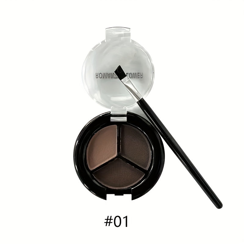 3-Color Eyebrow Powder Set with Brush - Waterproof & Long-Lasting