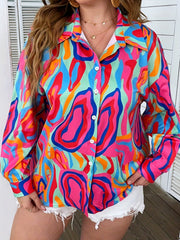 Colorblock Print Button Up Blouse