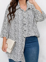 Women's Dalmatian Print Long Sleeve Button Up Loose Fit Blouse