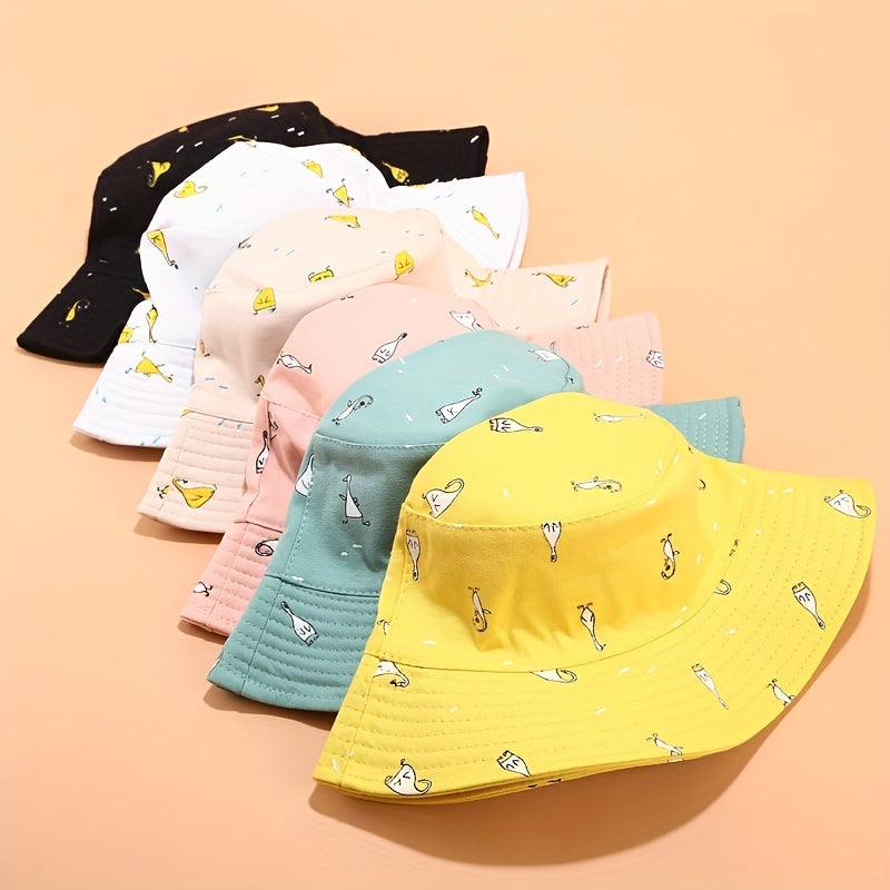 Goose Print Reversible Bucket Hat Sunscreen Fisherman Cap