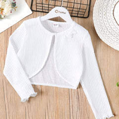Kid Girl Cardigan Comfort Fit Bowknot Waffle Long Sleeve Jacket Cardigans