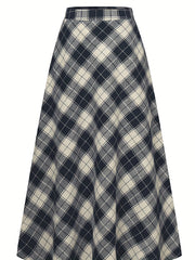 Plaid Print High Rise A Line Skirt With Pockets