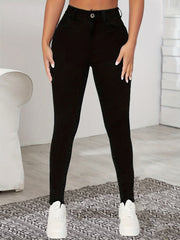 High Waist Skinny Leg Jeans Slash Pockets Denim Pants