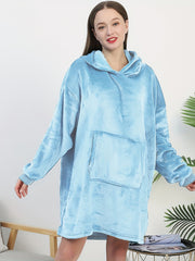 Plush Hooded Night Robe Long Sleeve Lounge Robe Women's Sleepwear
