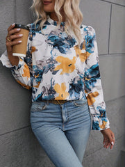 Floral Print Ruffle Trim Plus Size Blouse