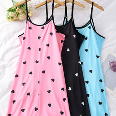 3 Piece Plus Size Heart Print Nightdress Set