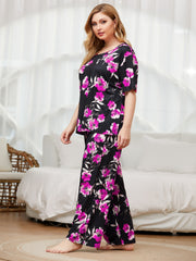 Floral Print Pajama Set Short Sleeve Top & Pants