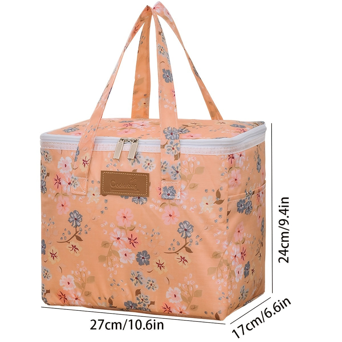 Leakproof Insulated Lunch Bag, Pink Floral, Aluminum Foil Lining, Handle