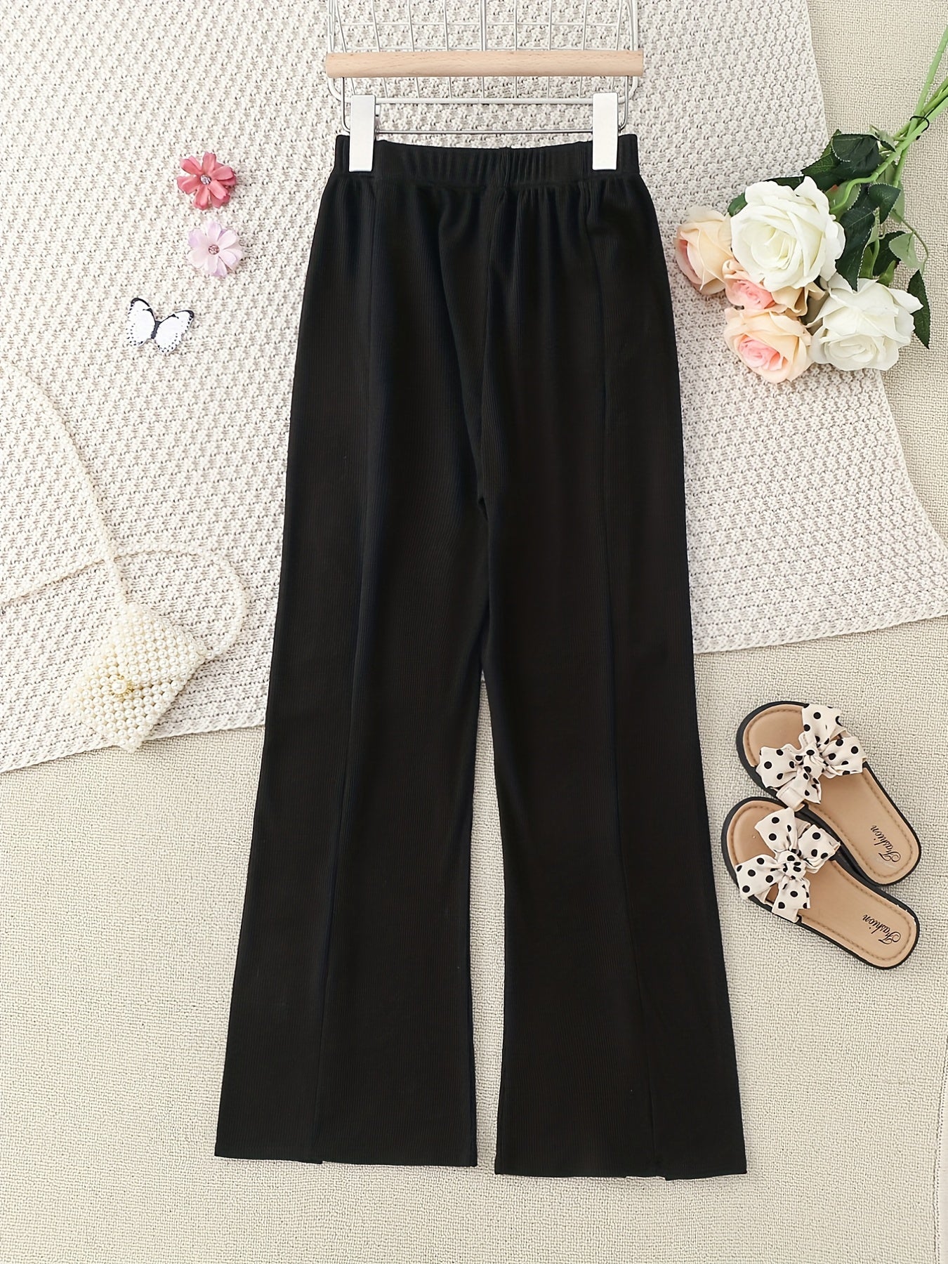 Girls Solid Loose Wide Leg Flare Pants