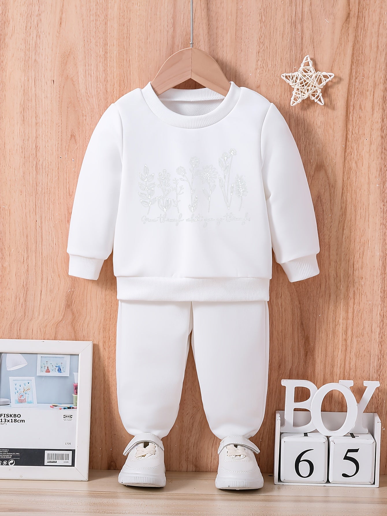 Baby Flowers Letter Print Sweatshirt Trousers Set