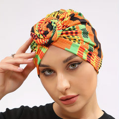 Geometric Plaid Print Turban Colorful Head Scarf Women Casual Ramadan Head Wrap