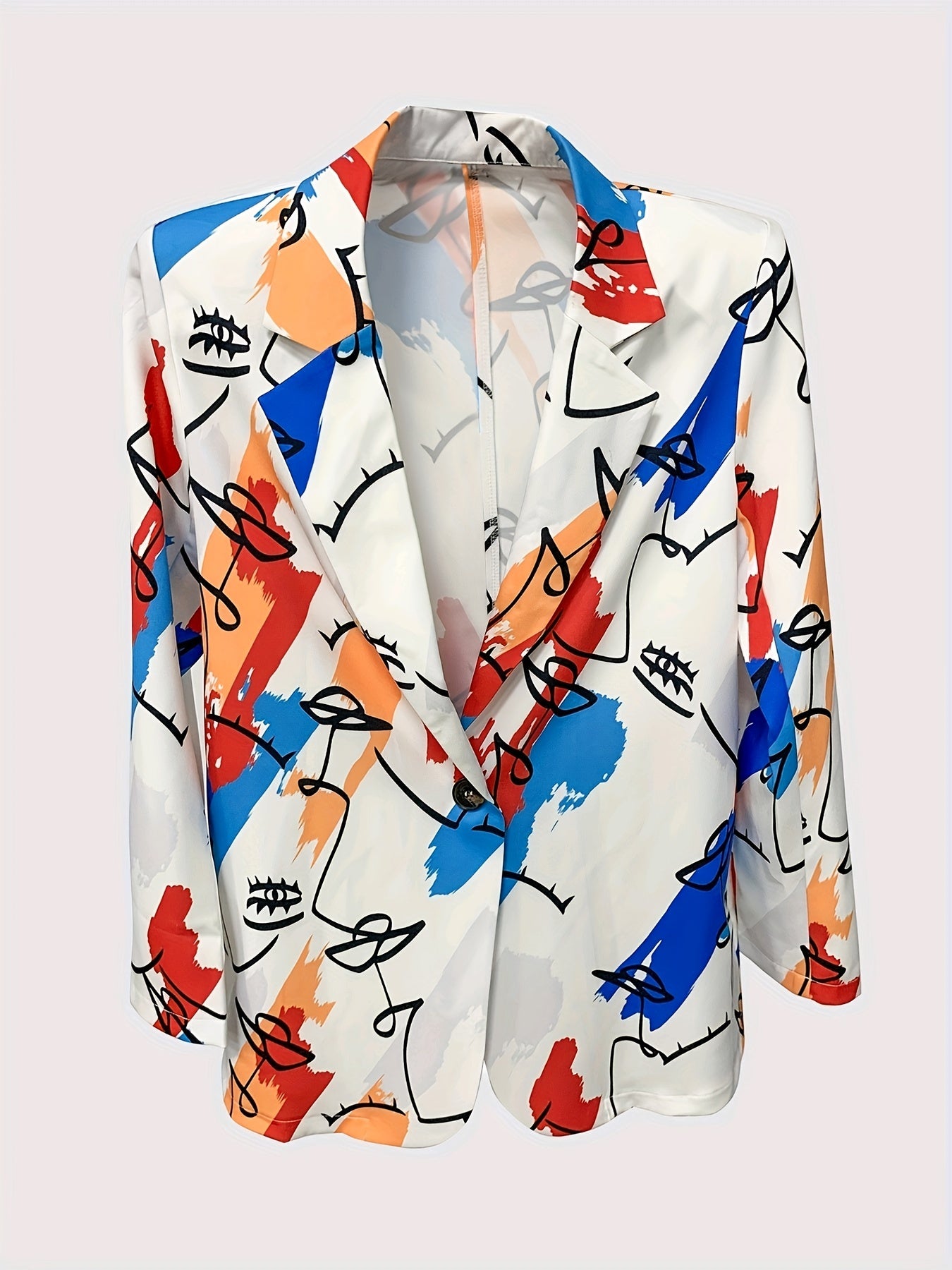 Graphic Print Double Breasted Lapel Neck Blazer Casual Long Sleeve Blazer