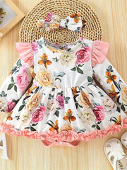 Baby's Floral Print Ruffle Trim Jumpsuit Infant Romper
